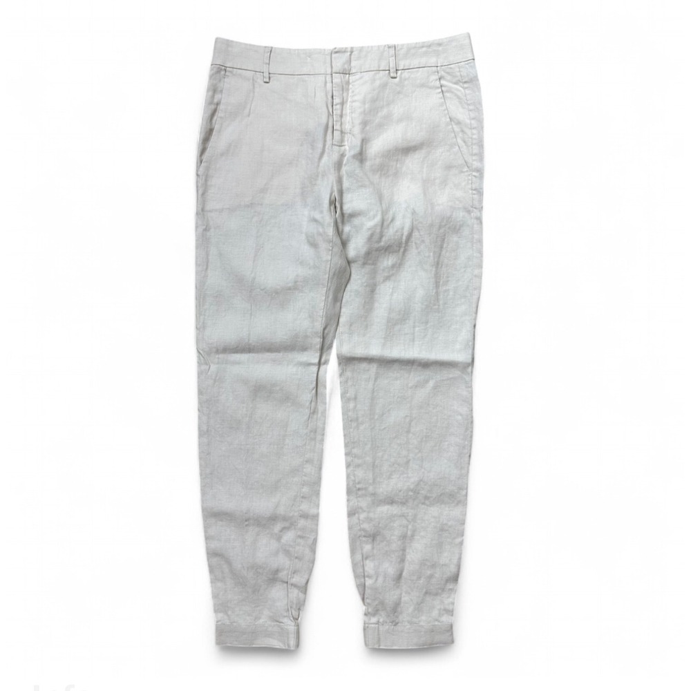 Vince Cream Beige 100% Linen Ankle Cuff Tapered Leg Pants Pockets Casual Women 2